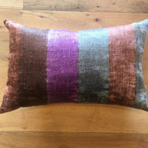 Turkish Silk Velvet Brown Stripe Pillow - 16x24