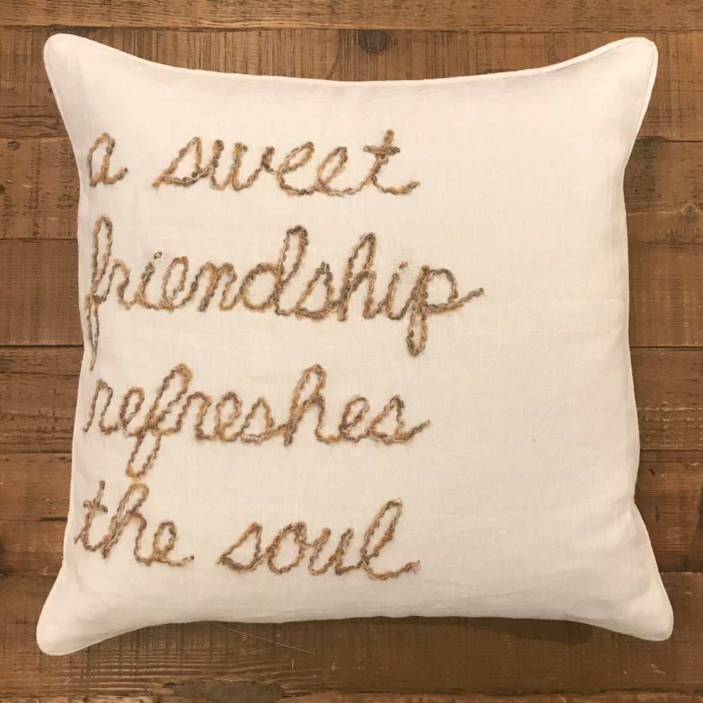 Word Yarn Pillow 22x22 - "Sweet Friendship"