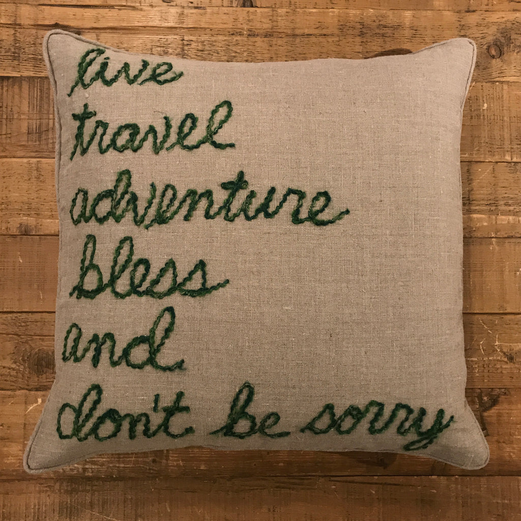 Word Yarn Pillow 22x22 - Live Travel Adventure
