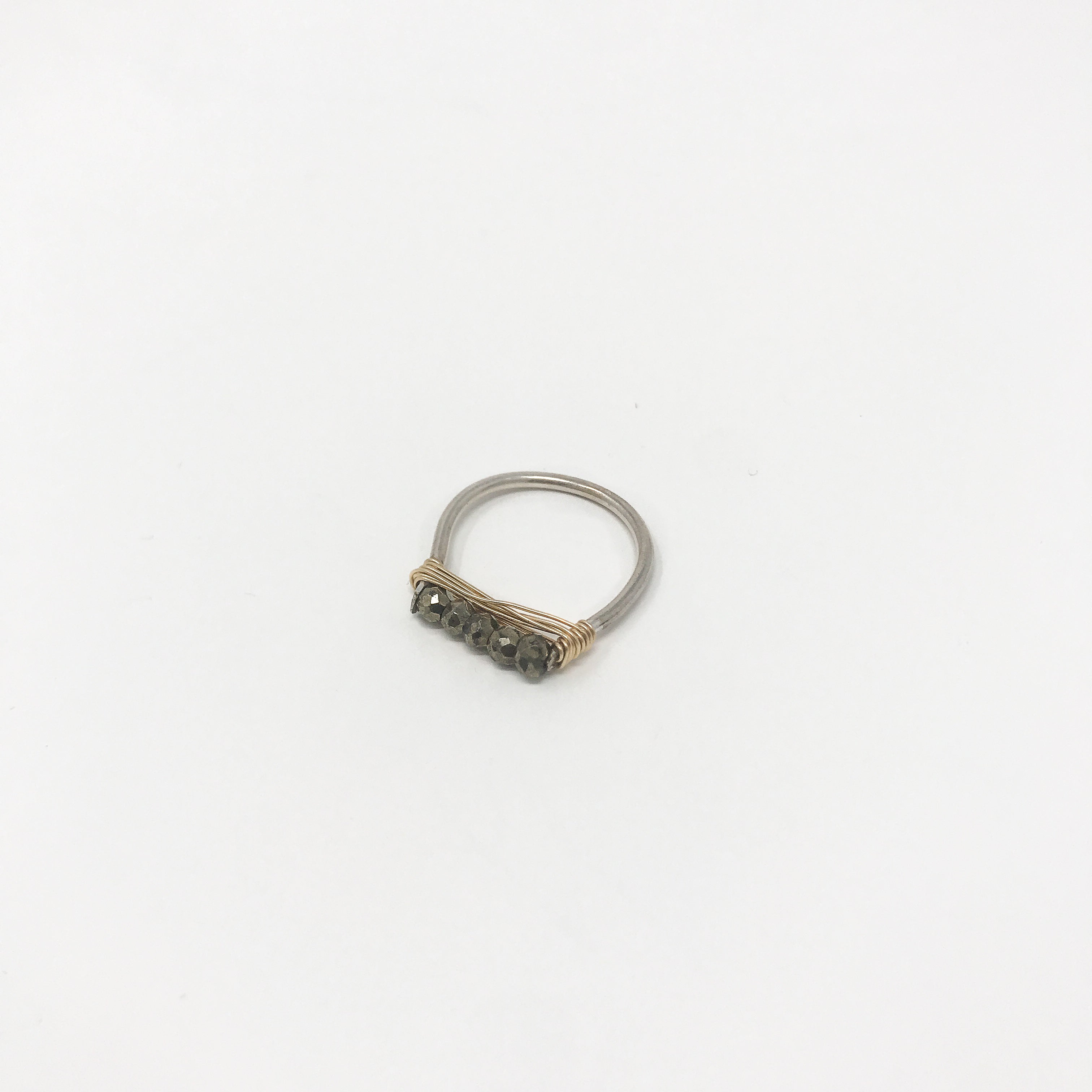Silver Wire Gemstone Rings - Pyrite